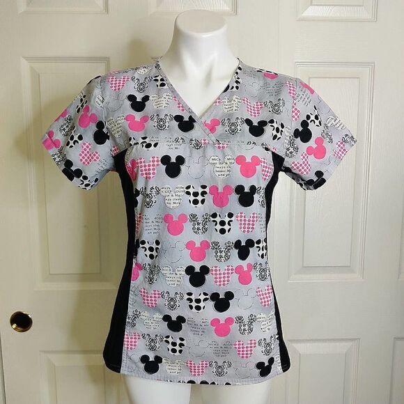 Disney Mickey V-neck knit panel medical scrubs shirts S - Picture 5 of 10